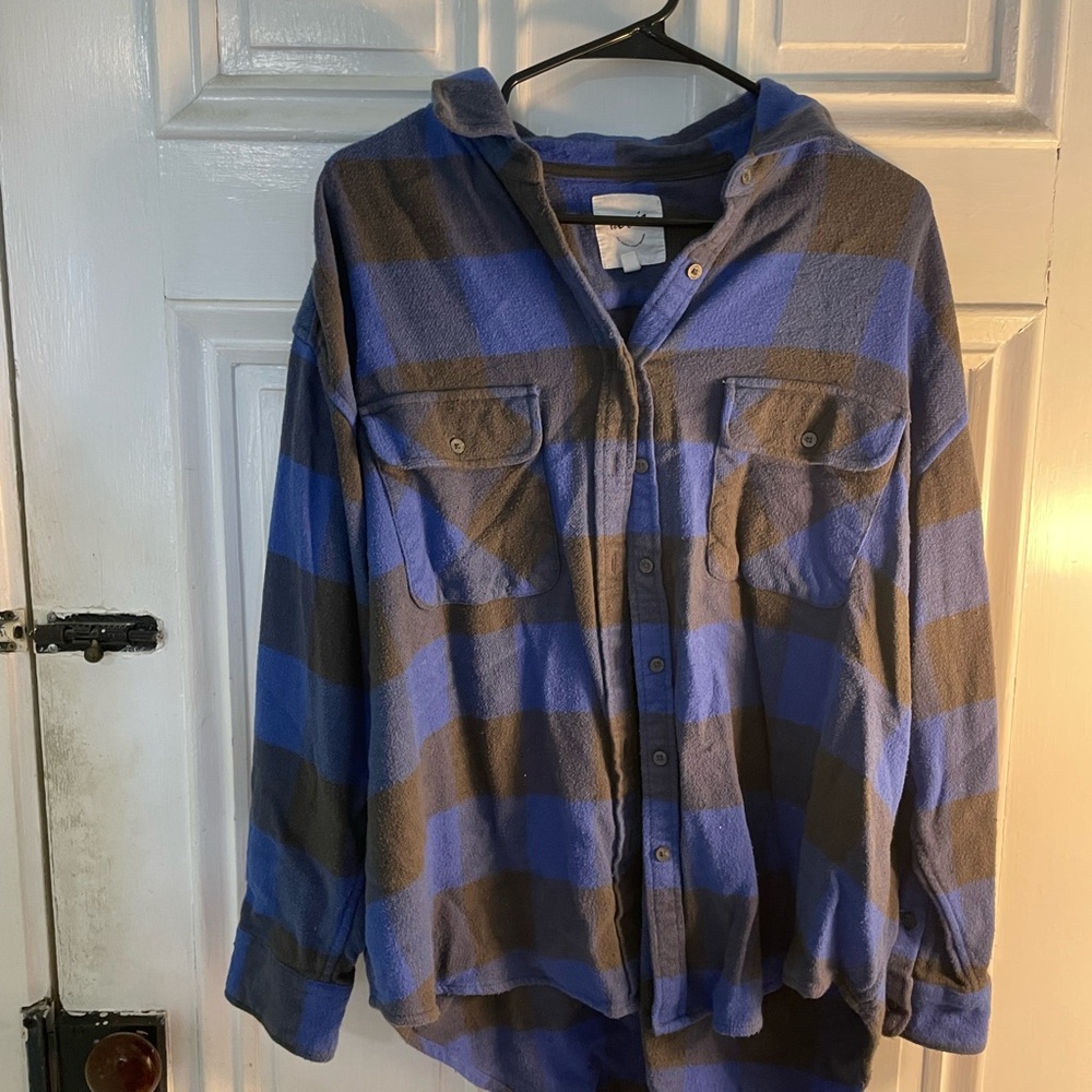 Aerie Blue and Grey Plaid Women's Button Down Shirt